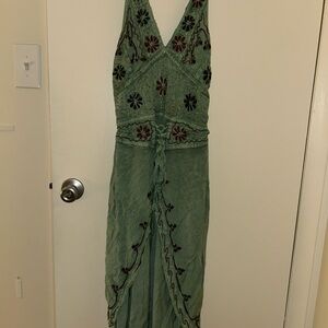 Embroidered Green Boho Jumper